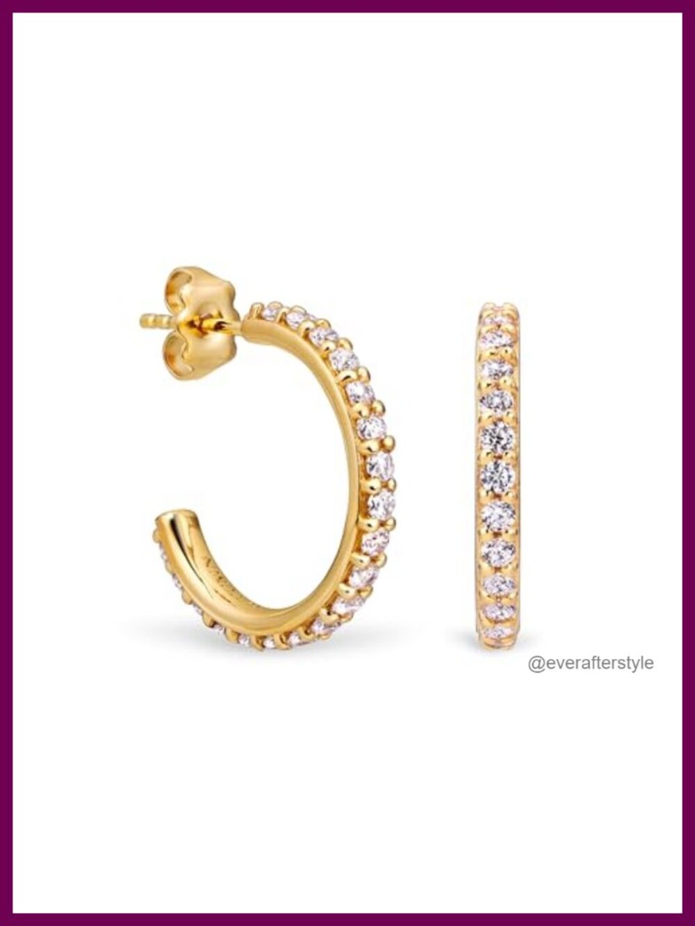 22K Gold-Plated Hoop Earrings with Cubic Zirconia, Hypoallergenic, SecureGrip,
